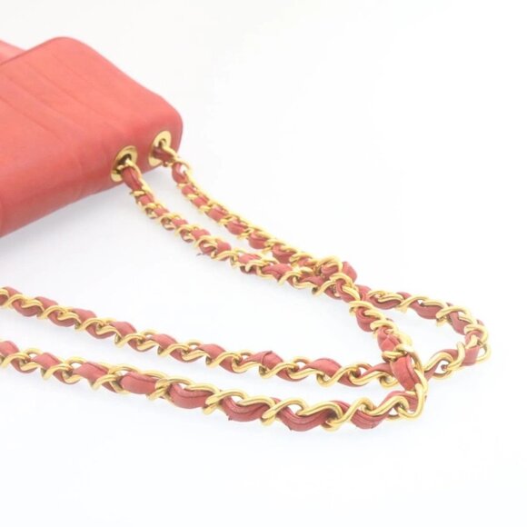 CHANEL Mademoiselle Big Coco Double Chain Shoulder Bag Lamb Skin Red Auth 29129A - Picture 8 of 16